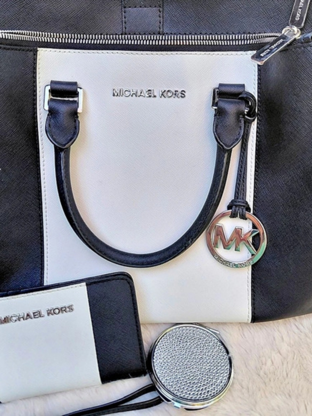 Michael Kors Color Block Tote in Black & White With Matching Wallet